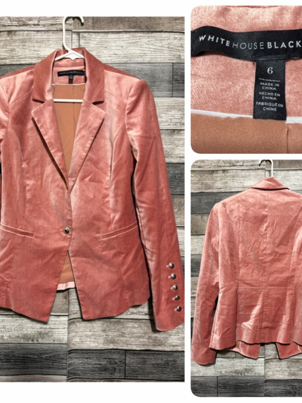 White House Black Market Velvet Blazer Women’s 6 Pink One Button Career Casual